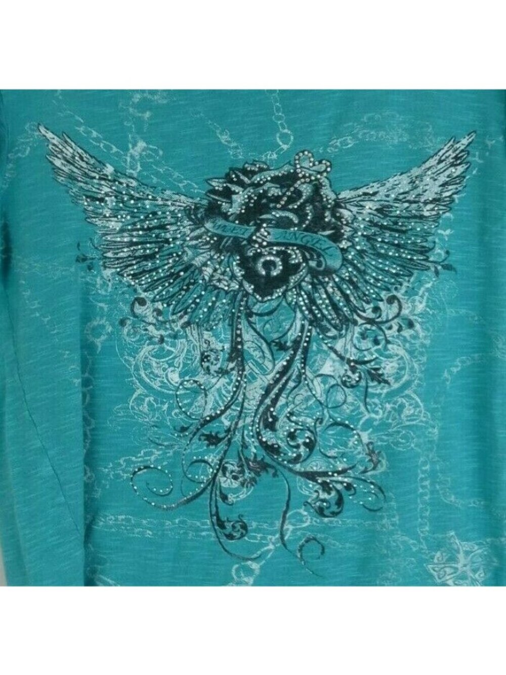 Daytrip Women's Blue Sweet Angel Beaded Shirt Size Small - Picture 3 of 4